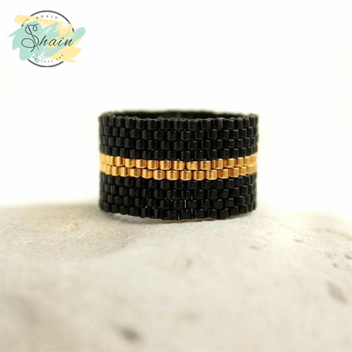 عکس انگشتر میوکی طرح خط طلایی کد 3078 ساخته شده با منجوق میوکی ژاپنی