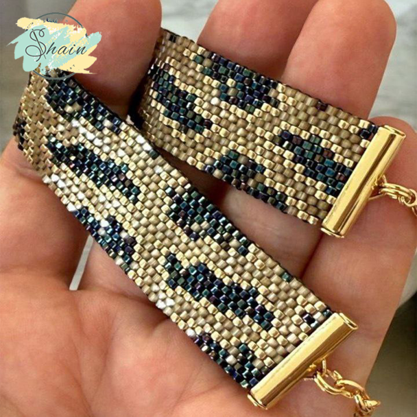 دستبند دستساز طرح پوست مار با منجقهای میوکی ژاپنی و استیل ضد حساسیت برند شاین گالری کد 3113