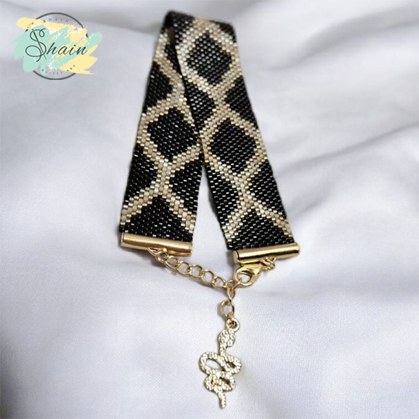 دستبند میوکی طرح ماهورا دستساز زنانه با منجقهای ژاپنی و استیل ضد حساسیت برند شاین گالری