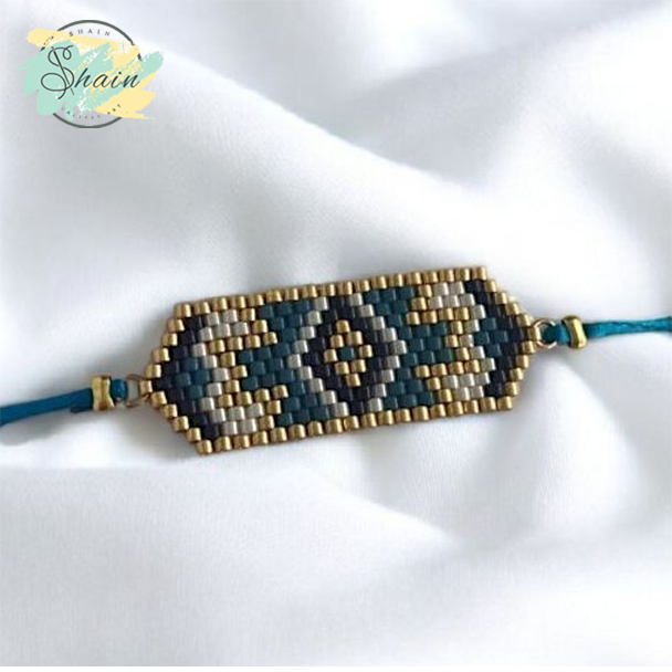 دستبند آسانسوری میوکی طرح ششضلعی ساختهشده با مهرههای ژاپنی اصل، مناسب روزمره و هدیه، تولید دستساز برند شاین گالری