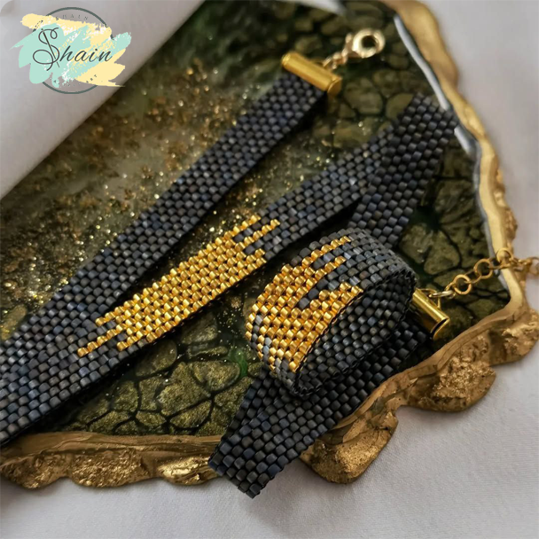 نیمست زیورآلات میوکی طرح ابر طلایی شاین گالری ساخته شده از مهرههای ژاپنی با دوام بالا مناسب استایل رسمی و کژوال