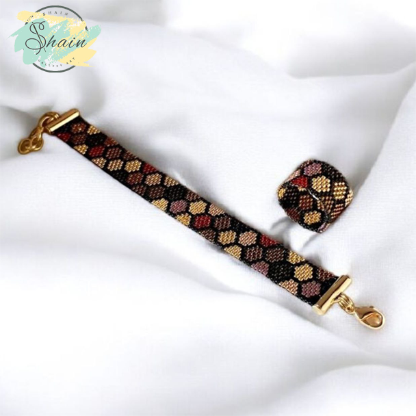 نیمست دستبند و انگشتر میوکی طرح پوست ماری شاین گالری ساختهشده با منجوقهای ژاپنی و استیل ضد حساسیت مناسب استفاده روزمره