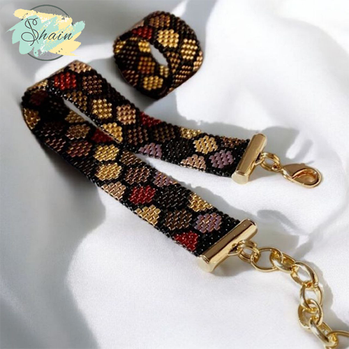 دستبند و انگشتر میوکی مدل پوست ماری دستساز با کیفیت بالا مناسب هدیه و استایل خاص از برند شاین گالری کد 3059