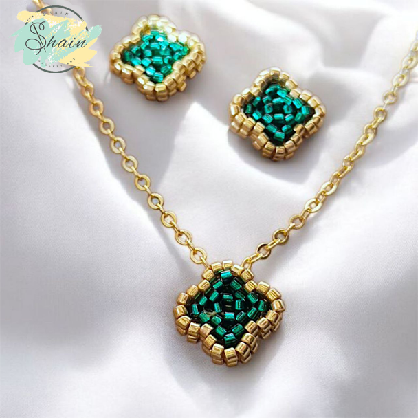 جفت گردنبند و گوشواره زنانه ظریف و شیک با مهرههای میوکی اصل ژاپن مناسب استایل روزمره و مهمانی