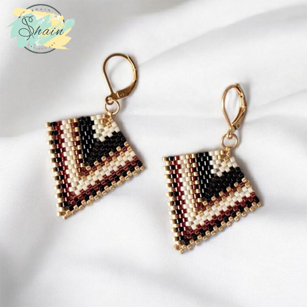 گوشواره میوکی طرح لوزی 3057، سبک و دستساز، مناسب استایل روزمره و مهمانی، برند شاین گالری