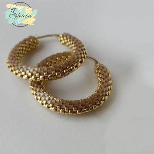 گوشواره حلقهای میوکی ژاپنی ساده کد 3081 با منجوقهای ظریف و طراحی شیک و جذاب زنانه