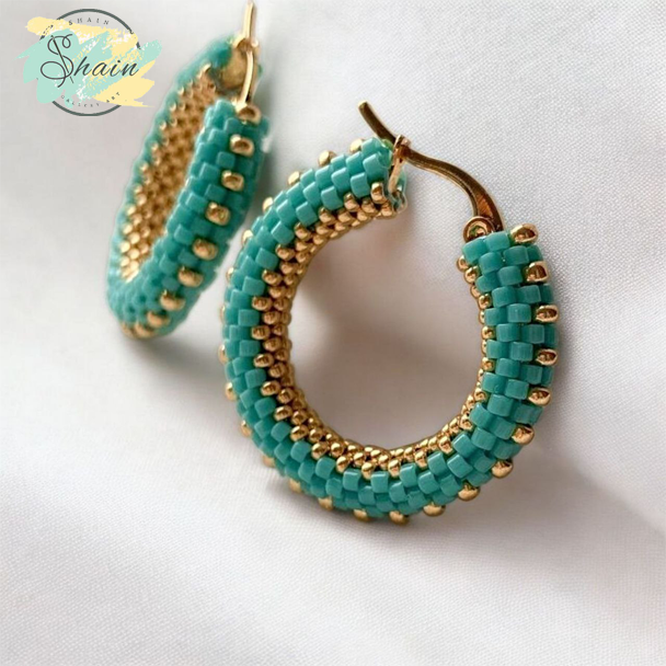گوشواره حلقهای میوکی کد 3082 با بافت منجوق ژاپنی اصل و سبک مدرن و مناسب هدیه