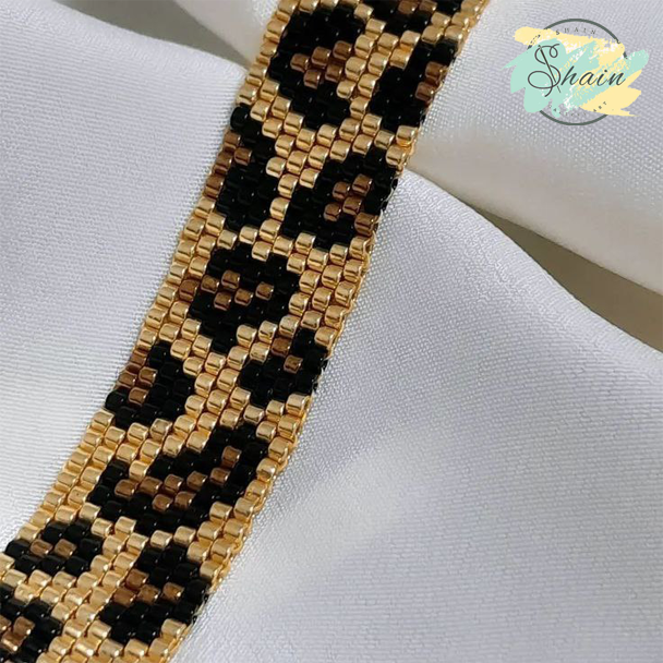 دستبند دستساز شاین گالری مدل پلنگی طلایی با منجوقهای میوکی مقاوم و درخشان ژاپنی