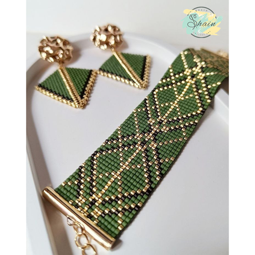 نیمست دستبند و گوشواره آویزی مصری دستساز با منجوق اصل میوکی ژاپن کد 3142
