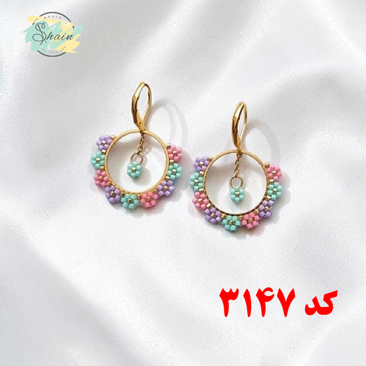 گوشواره حلقهای دستساز طرح شکوفه بهاری با منجوق دلکا میوکی ژاپنی اصل